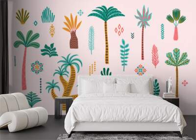 Set of drawn vector palm trees. Ethnic abstract isolated illustrations. Vector design Wall mural