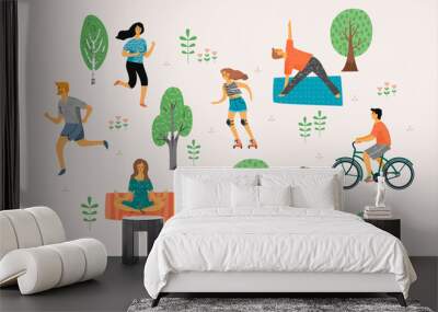 vector illustration with active young people. Wall mural