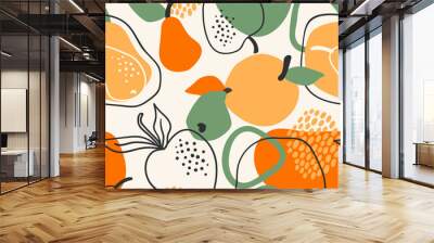 Vector seamless pattern with apples and pears. Trendy hand drawn textures. Wall mural