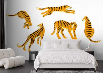 Vestor set of cute tigers. Trendy illustration. Wall mural