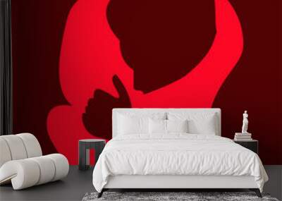 vector trendy stylized illustration of two people in love hugging in a red color palette. useful as a card for Valentine's Day or International Hug Day, for print, poster, web and graphic design. Wall mural