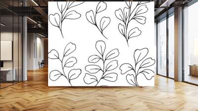 Set of graphic vector plant branches with leaves and flowers. Vector elements for wedding design, logo design, packaging and other ideas Wall mural