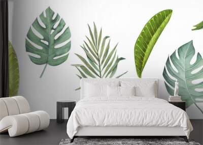 Set of tropical palm leaves isolated without background. Watercolor exotic plant. Hand drawing botanical illustration. jungle design Wall mural