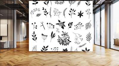 Christmas design elements with briar, berries, fir branches, mistletoe, snowflakes, cones, leaves. Hand Drawn Christmas Holiday Florals. Perfect for invitations, greeting cards, posters, prints. Wall mural