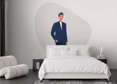 A full length illustration of a young male character wearing a formal business suit, millennial lifestyle, men fashion Wall mural