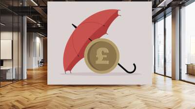 A GBP coin hidden under an open umbrella, financial instruments of protection Wall mural