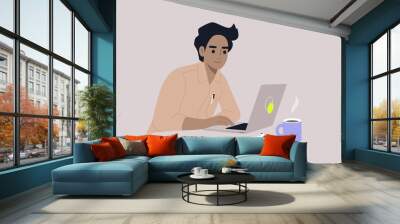 A young male character focused on their work, a workplace scene, daily routine Wall mural