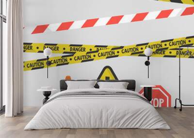 attention signs set. police tapes, road signs and equipment / flat editable vector illustration, cli Wall mural