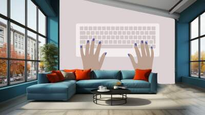 Hands typing on a keyboard, top view, daily office routine Wall mural