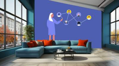 Networking concept, young female character connecting together different members of the system Wall mural