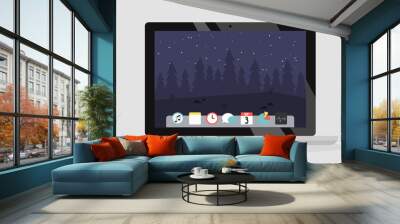 Night forest, computer wallpaper. Copy space. Template. Flat editable vector illustration, clip art Wall mural