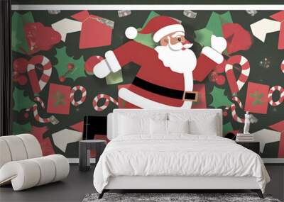 Running Santa Claus red and white Christmas background holiday cheer   Wall mural