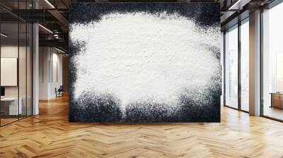 Baking background. Sprinkled flour on black background, top view with copy space. Wall mural