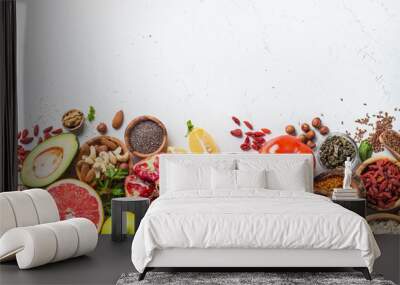 Balanced diet food background. Wall mural