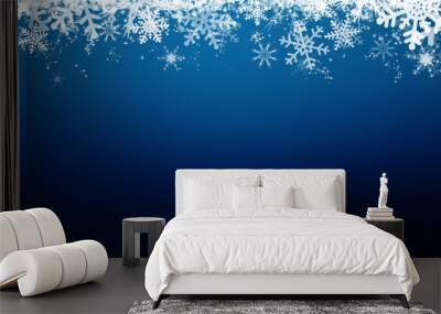 Blue winter background with snow and snowflackes. Wall mural