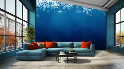 Blue winter background with snow and snowflackes. Wall mural