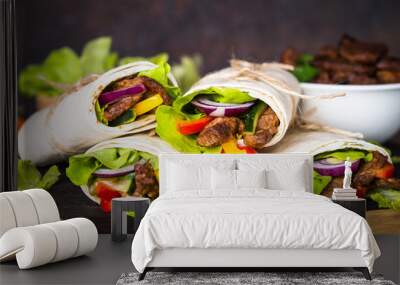 Burritos tortilla wraps with beef and vegetables. Wall mural