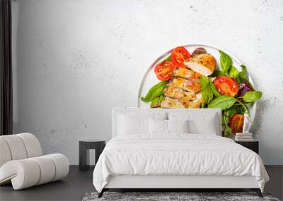 Chicken fillet with salad top view. Wall mural