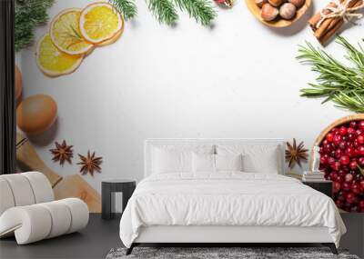 Christmas food baking background top view on white background. Wall mural