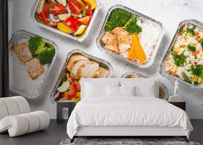 Food delivery concept - healthy lunch in boxes. Wall mural