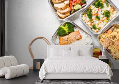 Food delivery concept - healthy lunch in boxes. Wall mural