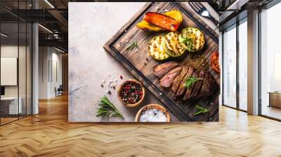 Grilled beef steak and grilled vegetables Wall mural