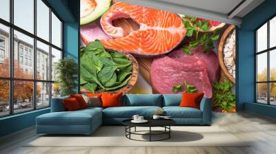 Healthy food balanced nutrition - Meat, fish, legumes, nuts and  Wall mural