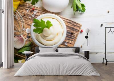 Mayonnaise sauce on white stone table.  Wall mural