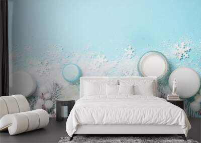 Natural cosmetics for winter on blue. Wall mural