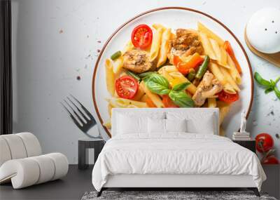 Pasta penne with chiken and vegetables. Wall mural