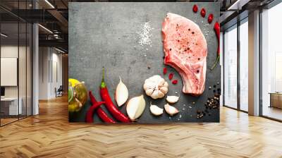 Raw pork meat and ingredients Wall mural