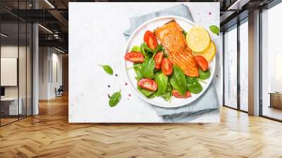 Salmon fillet with fresh salad. Baked salmon. healthy food, keto diet. Healthy lunch or dinner. Wall mural