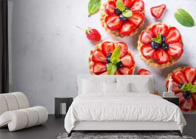 Strawberry tart on white. Summer dessert with berries Wall mural