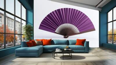 Asia style purple fan ,made of wood and paper isolated on white background Wall mural