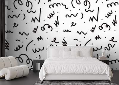 doodle pattern black squiggles lines on a white background. print for textiles, interior painting, pattern Wall mural