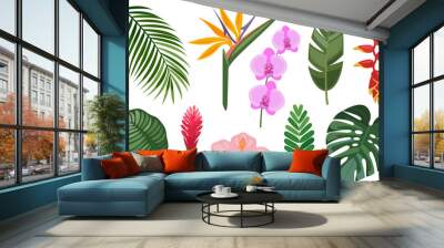 Tropical set of hand drawn flowers and leaves. Vector botanical illustration. Wall mural