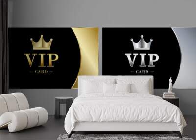 VIP. Gold and Platinum VIP Card Template - Design with Crown on Black Background.Luxury Design for VIP Member Gift Card Template.Modern Style for Business. Vector illustration. Wall mural