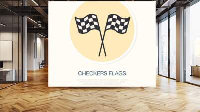 Checkered flags vector line icon. Speed automobile, racing car logo, driving lessons sign. Auto championship illustration. Wall mural