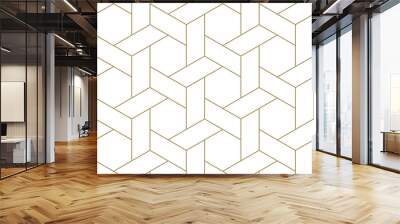 modern simple geometric vector seamless pattern with gold line texture on white background. light ab Wall mural