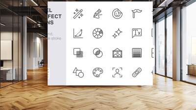 Photo edit line icon set. Image filter, add sticker, adjust curves, glow, heal minimal vector illustration. Simple outline signs for photography application ui. 30x30 Pixel Perfect. Editable Strokes Wall mural