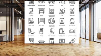 restaurant professional equipment line icons. kitchen tools, mixer, blender, fryer, food processor,  Wall mural