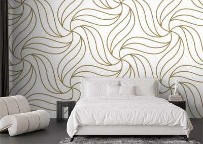 Seamless floral pattern with abstract geometric line texture, gold on white background. Light modern simple wallpaper, bright tile backdrop, monochrome graphic element Wall mural