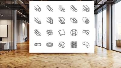 Stainless steel flat line icons set. Metal sheet, coil, strip, pipe, armature vector illustrations. Outline signs for metallurgy products, construction industry. Pixel perfect 64x64. Editable Strokes Wall mural