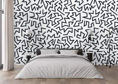 Trendy memphis style seamless pattern inspired by 80s, 90s retro fashion design. Black and white hipster backdrop. Abstract doodle illustration from eighties. Wall mural