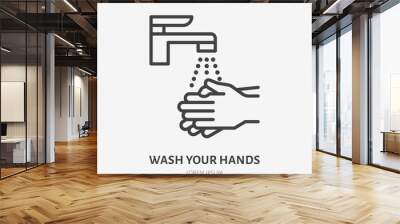 Wash your hands line icon, vector pictogram of personal hygiene. Disease prevention, hand disinfection illustration, sign for public restroom warning poster Wall mural