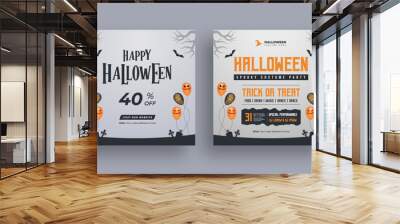 Happy Halloween social media banner or web banner template, Halloween promotion sale post template Wall mural