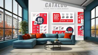 Supermarket product sale catalog flyer set with social media post bundle, Web banner ads, Poster & billboard set for promotion, Advertising square banner & catalog flyer Wall mural