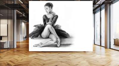 ballerina black. the dancer is sitting. girl. pencil drawing. graphics Wall mural