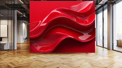 red abstract wavy liquid paint with vibrant color and glossy texture, featuring a fluid and dynamic close-up 3D rendering for design and artistic inspiration in a modern visual aesthetic Wall mural