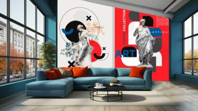 Stylish posters with watercolor antique statues and geometric shapes Wall mural